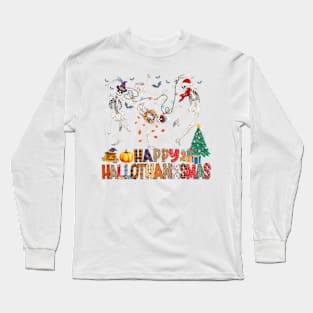 Happy Hallothanksmas Dancing Skeletons Long Sleeve T-Shirt